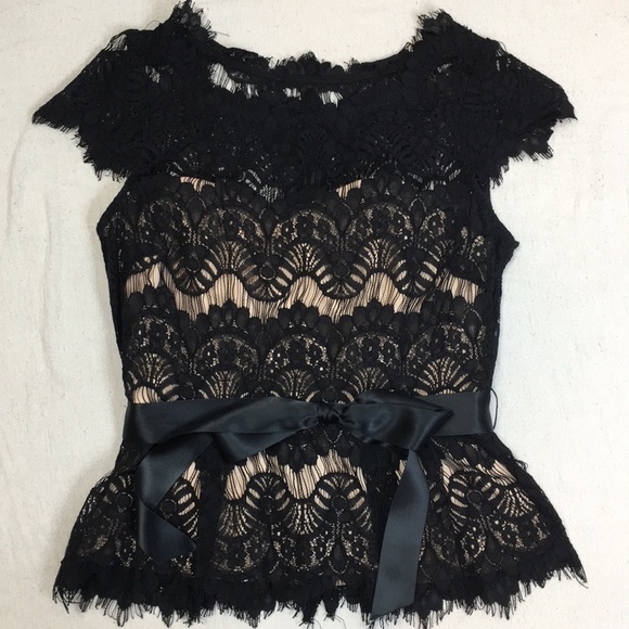 Xscape Tops - XScape by Joanna Chen Belted Black lace top 6